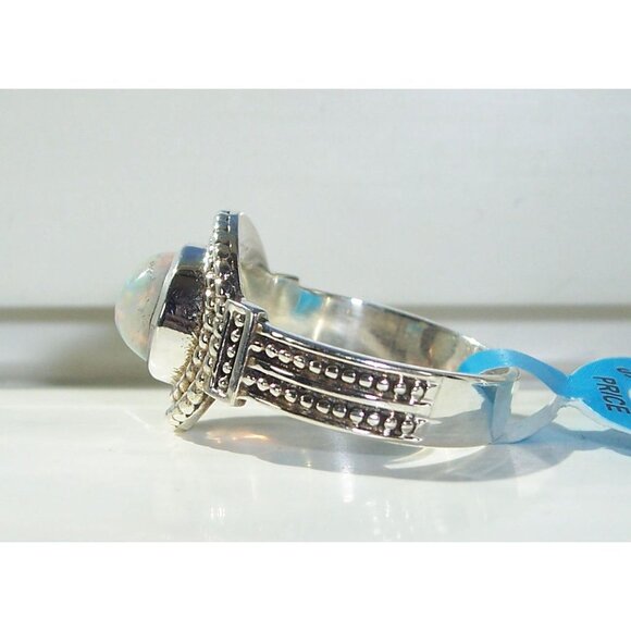 925 STERLING SILVER Genuine Round Ethiopian Opal Ring - Picture 8 of 14